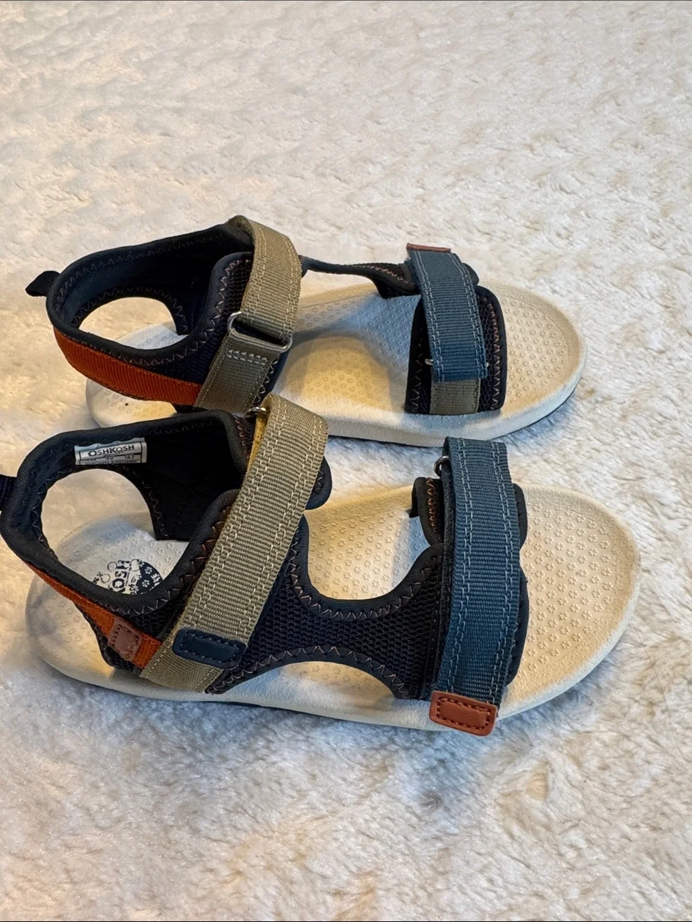 OshKosh B'gosh Boys Sport Sandals Gray Blue Hook & Loop Size 1 EUC